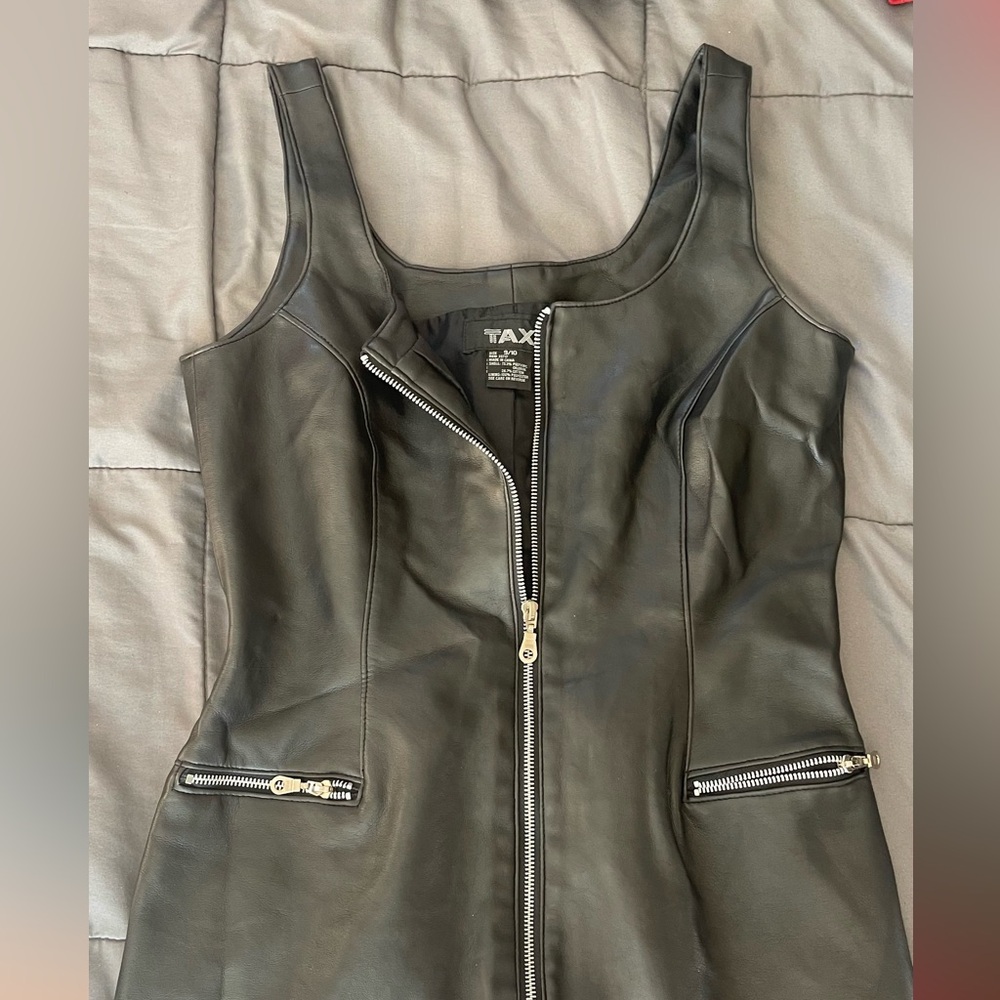 Women's Black Leather Mini Dress NEVER WORN!